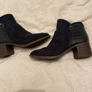next Navy Suede Ankle Boots with Croc-Texture Heel